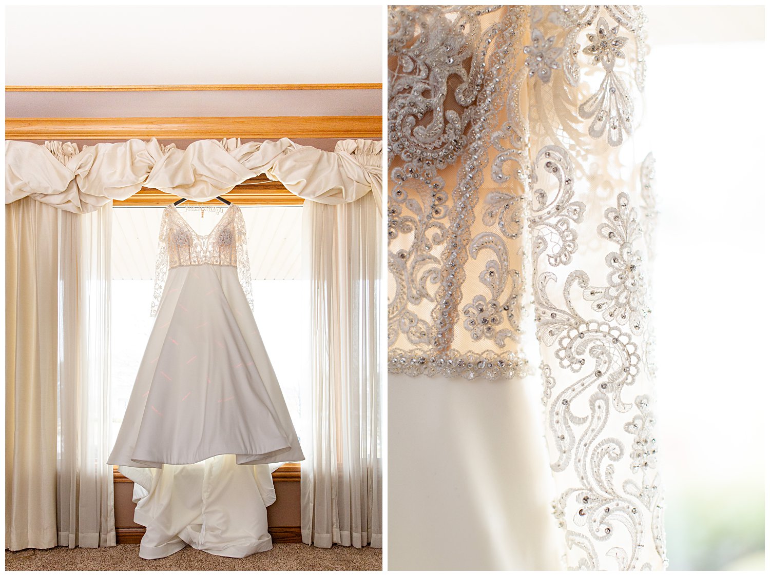 wedding dress hanging