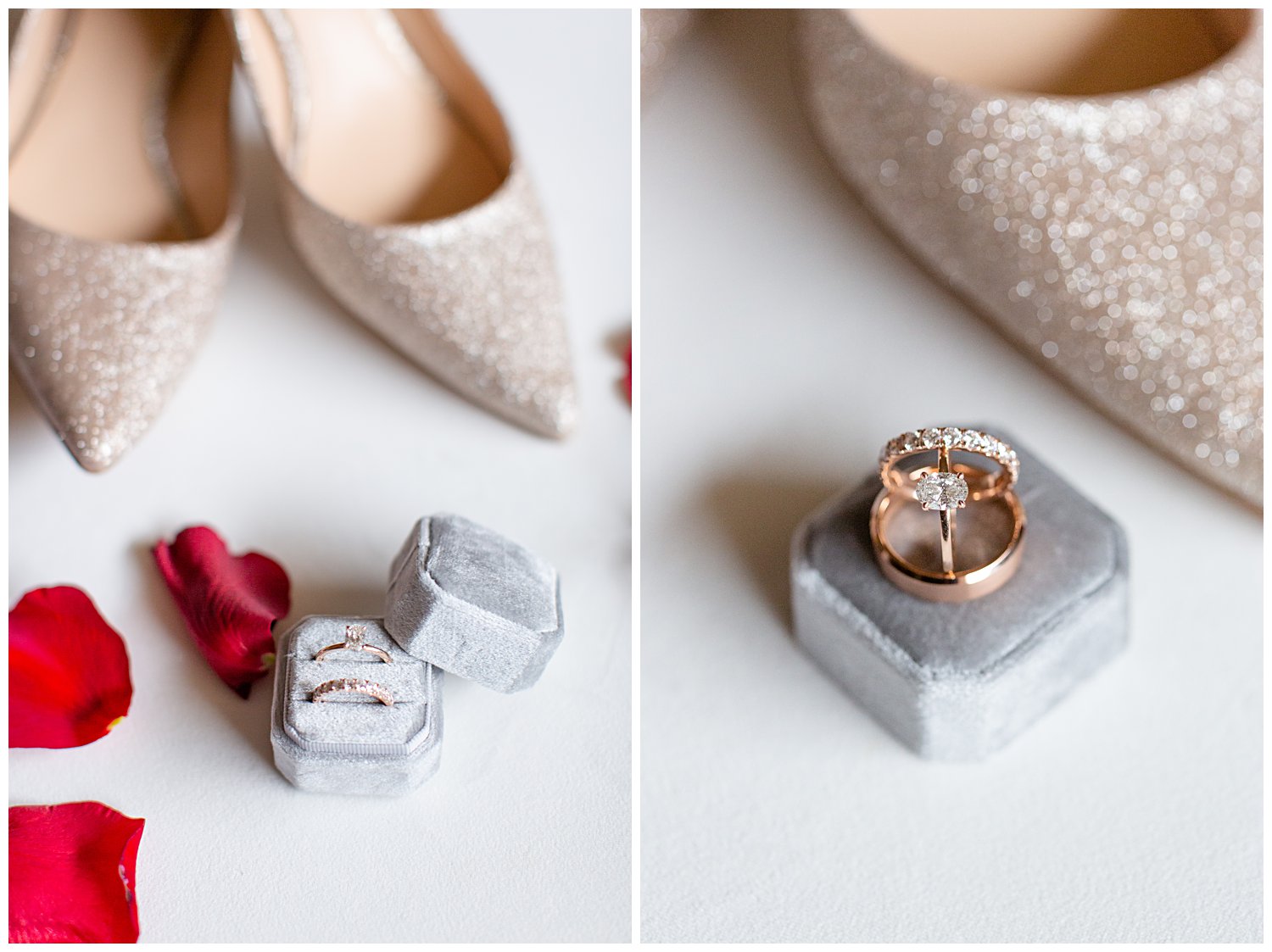 set of wedding rings and shoes
