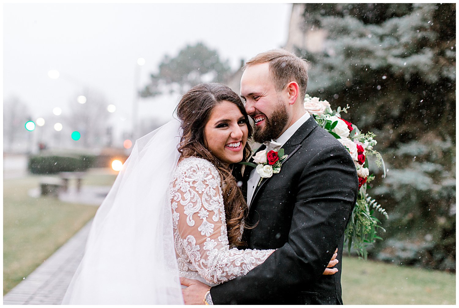 snowy portrait of couple