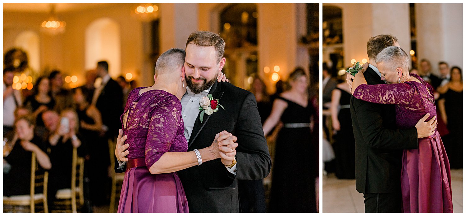 mother of groom and groom dancing