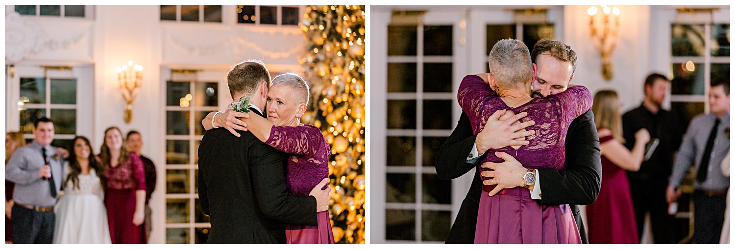 mother of groom and groom dancing