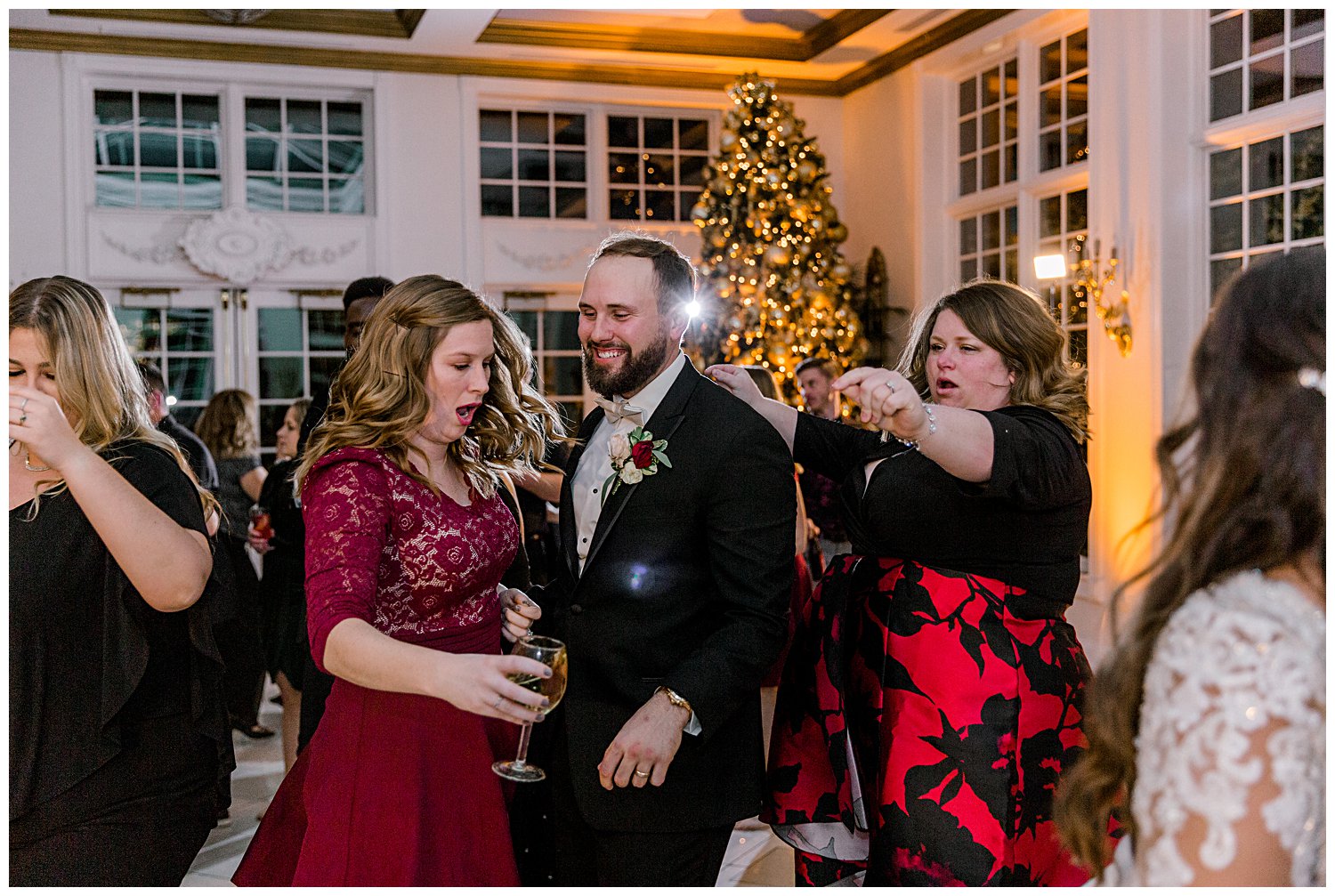 friends dancing during reception