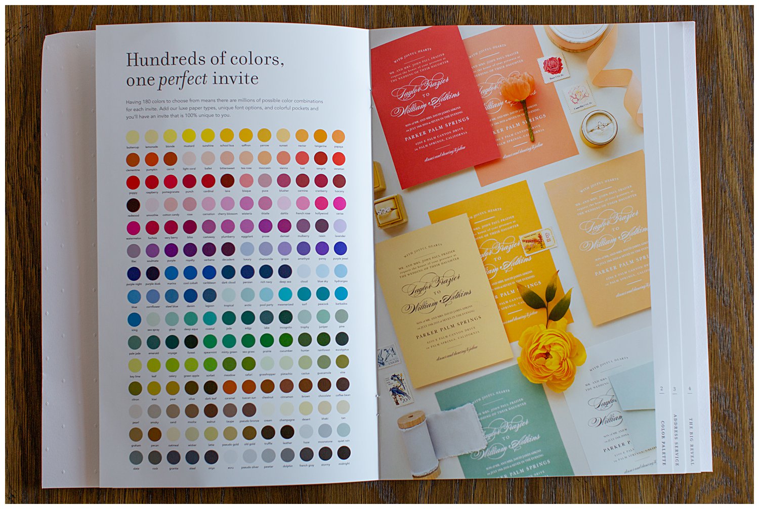 color swatches available with save the dates